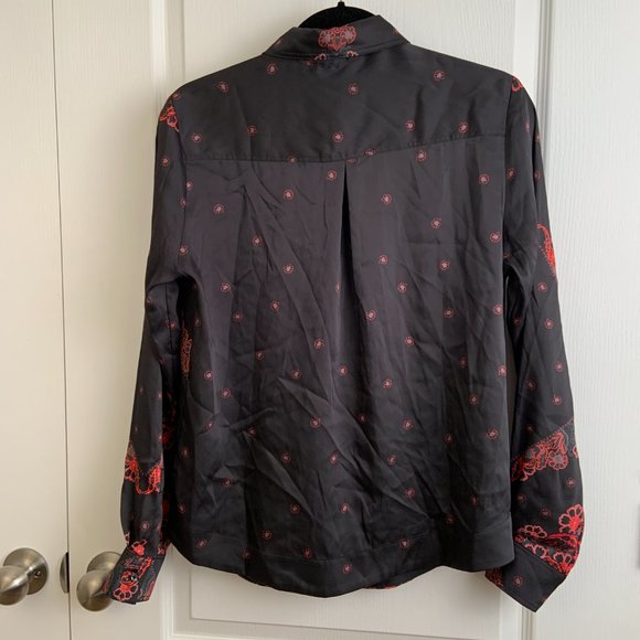 Women's Desigual Western Satin Paisley Long Sleeve Shirt Blouse Fringe Size L - Picture 11 of 14